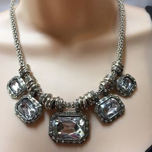 Chunky Rhinestone Necklace on Silvertone Chain.